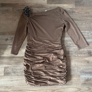 Nikibiki One Shoulder Brown Dress with Beaded Detail Size L